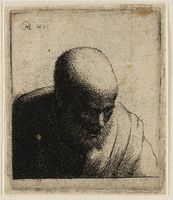 KG 03867
<br/>
Kale man, naar beneden kijkend
<br/>
<em>Rembrandt (1606-1669) - onbekende leerling</em>